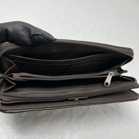 Etiennne Aigner Wallet Logo Fabric With Leather Trim Brown - Picture 8 of 16